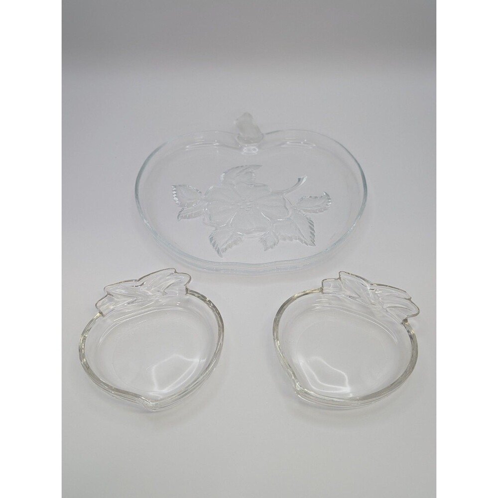 Vintage Hazel Atlas Orchard Glass Apple Blossom Plates Tray Dish Lot TLC As-Is